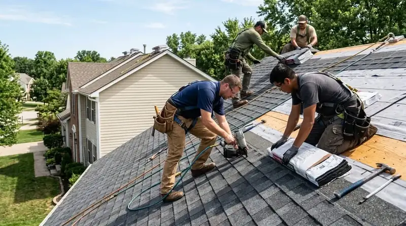 Roof installation crew nailing asphalt shingles in Haines City FL — licensed roofing contractor serving Polk County ZIP 33844