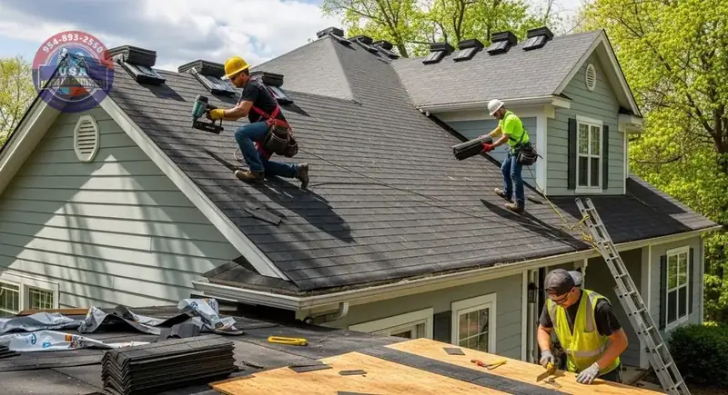 New construction roof installation Haines City FL — roofing crew installing shingles on new home Polk County 33844
